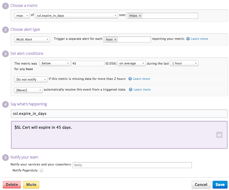 DataDog SSL Expires Notification Setup